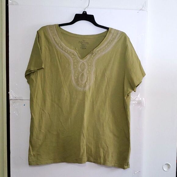 A Faded Glory Women's Plus Top Boho Embroidered Olive Green Cottage Core 4X - Picture 1 of 9